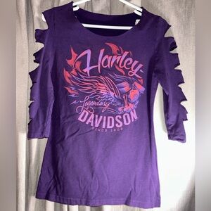 Harley-Davidson Purple Tee with Red-Pink Graphic and Ladder Sleeves